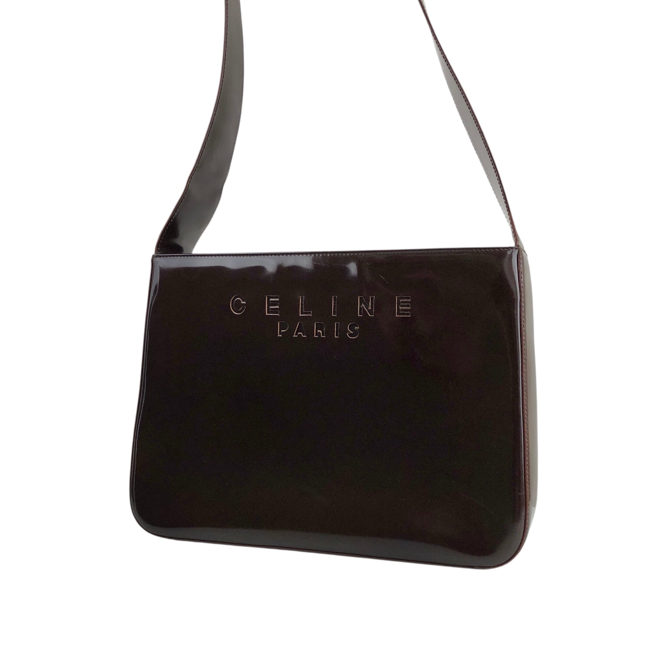 CELINE ショルダーバッグ ブラック/ブラウン CELINE セリーヌ ショルダーバッグ ブラウン ロゴ カットアウト