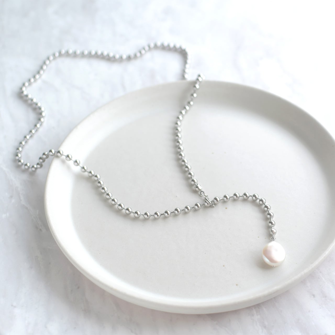 アレンジ自在 バロックパール ネックレス 淡水パール ボールチェーン