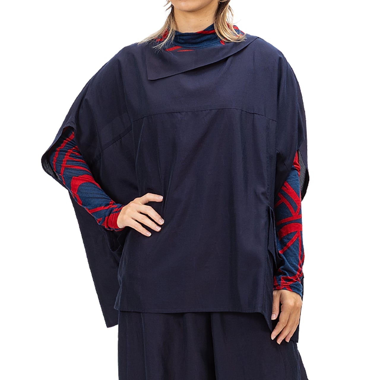 【新作】小紋地柄ドライシャンブレー オーバーブラウス【254-1130】