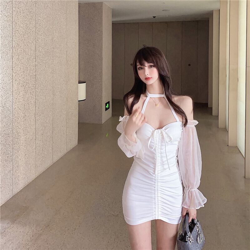 小さなドレスの女性の秋のセクシーなワンショルダーハンギングネックタイトフィットヒップスカート2020新しい白いスカート ブラックストロベリース48809513427