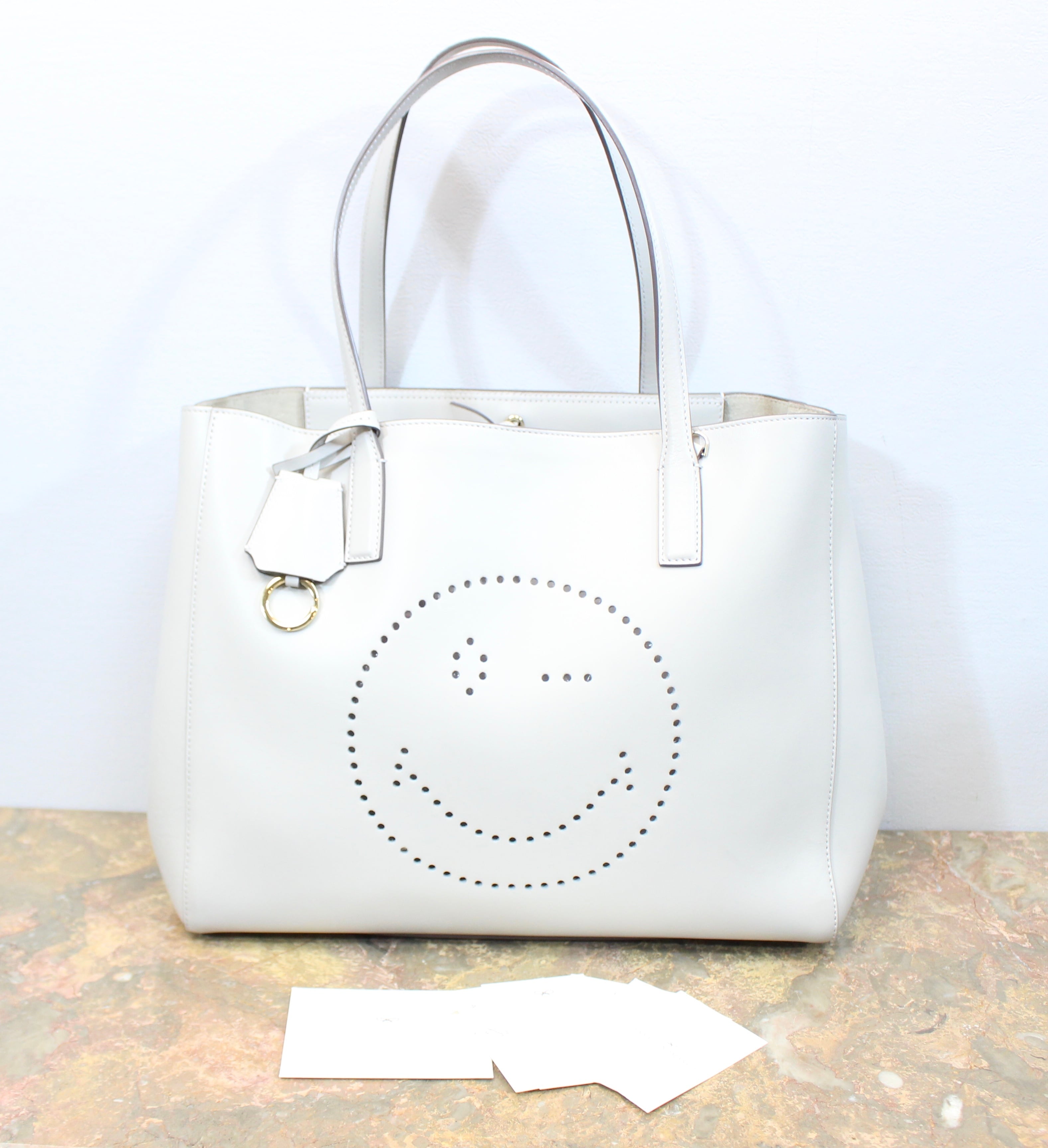 ANYA HINDMARCH EBURY SHOPPER WINK SMILY LEATHER TOTE BAG MADE IN