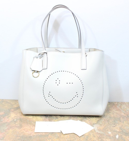 .ANYA HINDMARCH EBURY SHOPPER WINK SMILY LEATHER TOTE BAG MADE IN ITALY/アニヤハインドマーチイーブリーレザートートバッグ 2000000032948