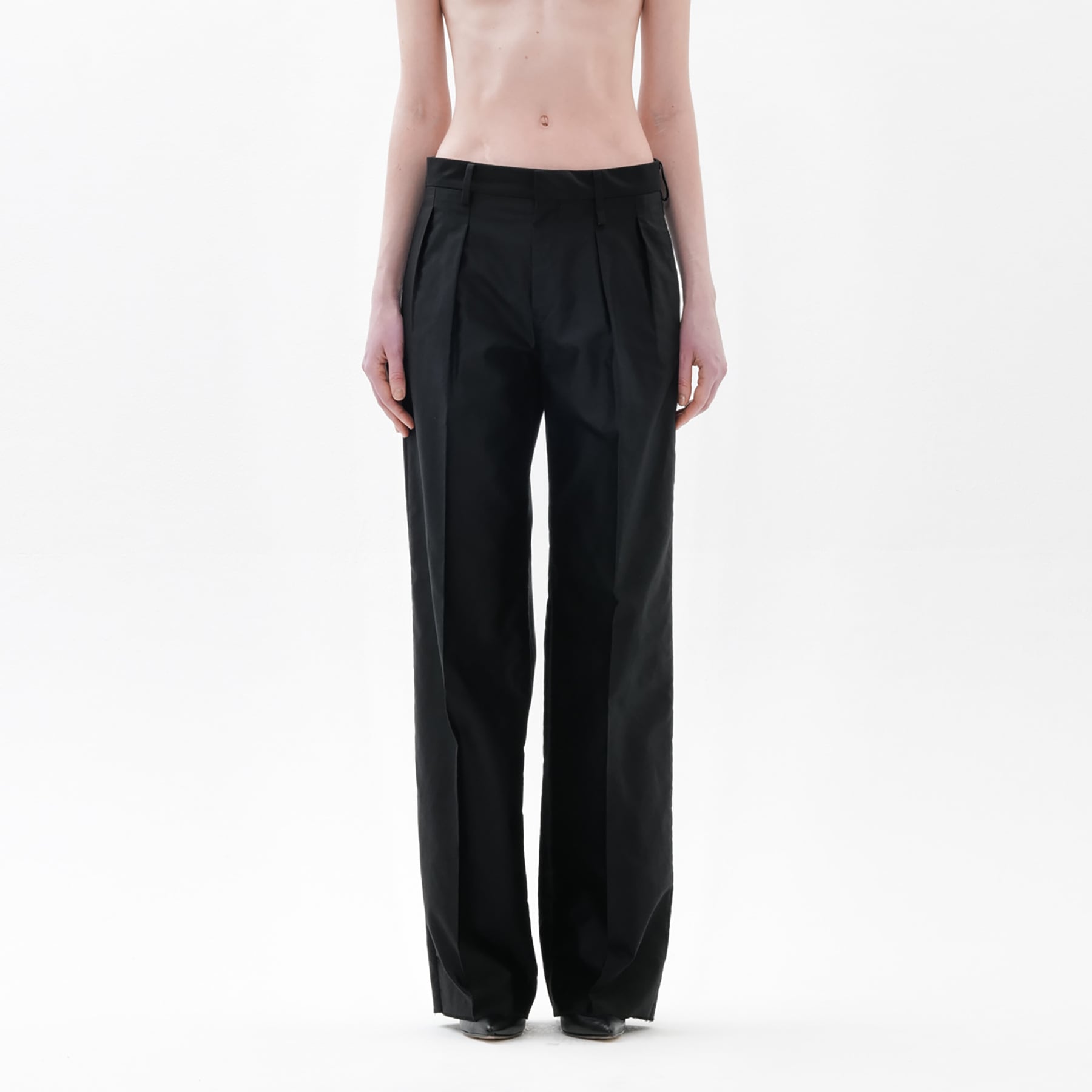 【Pre-order】Black Moleskin Cotton Loose Tailored Trousers