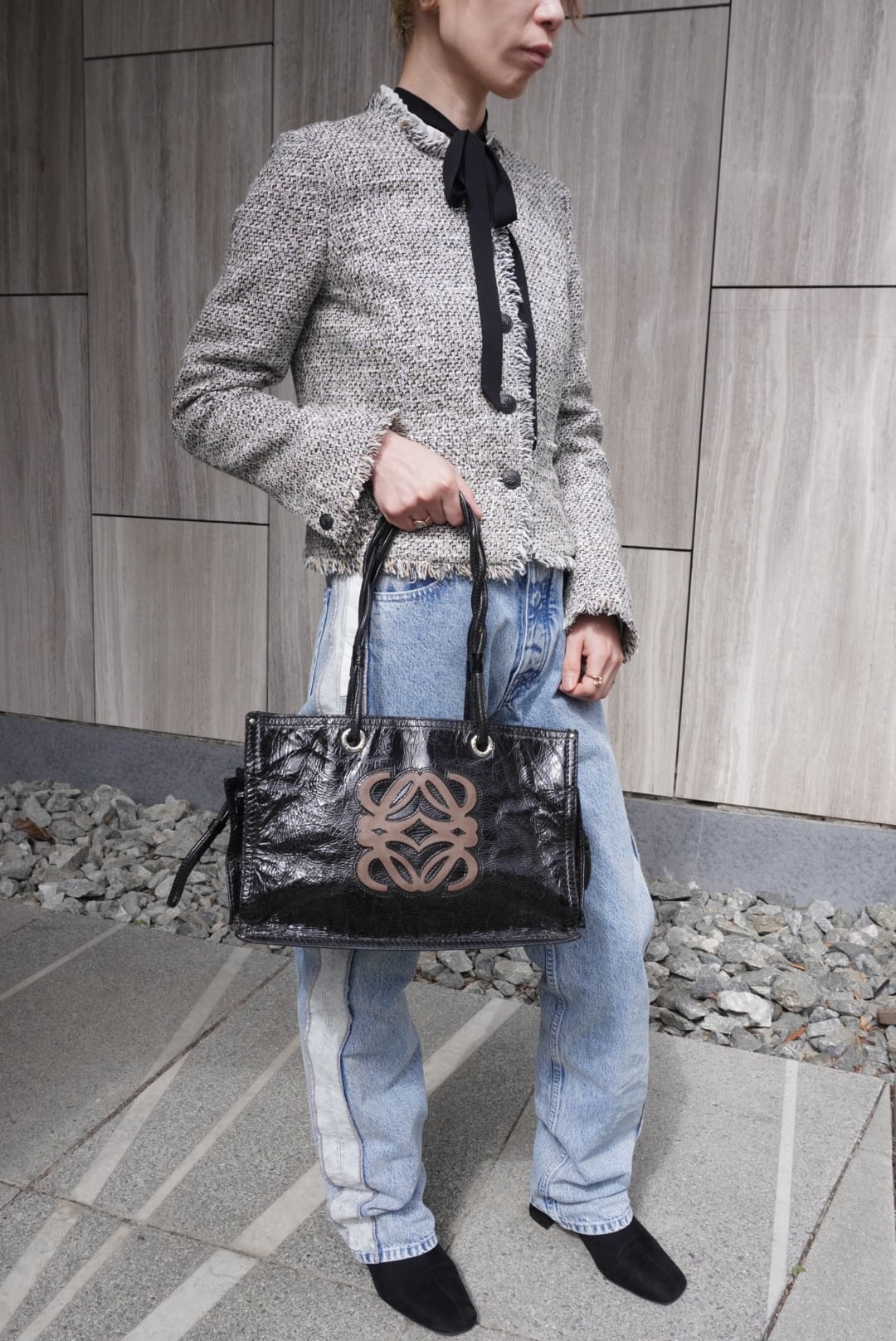 LOEWE ロエベ ハンドバッグ ブラック アナグラム エナメル トート