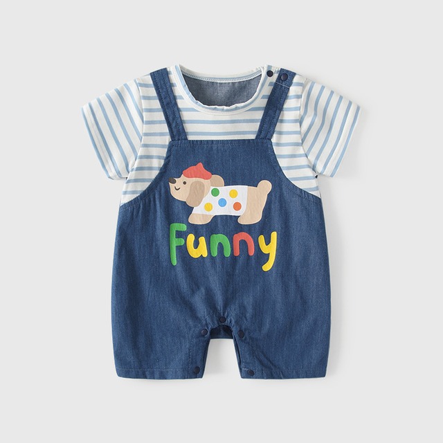 【BABY】Funnyドッグデニムロンパース