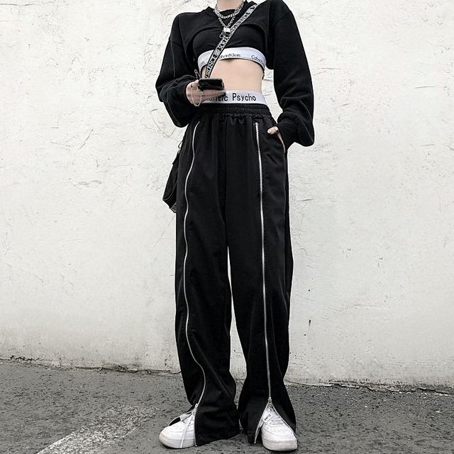 パンツ サマースタンダードカジュアルルーズハイウェスト薄手ブラック レトロ 夏物 Brother_is_Style61704709304