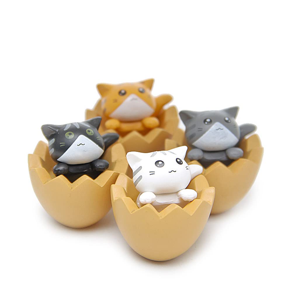【新着特価】WOWTAC 4匹のかわいい卵殻の猫 猫 置物 玄関小物 インテリア飾り 招き猫 幸運 招き 誕生日プレゼント (黄色い卵殻)