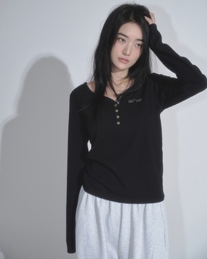 2/19発送 [as”on] WISH RIBBED BUTTON TEE / BLACK  正規品 韓国ブランド 韓国通販 韓国代行 韓国ファッション as on ason エズオン アズオン