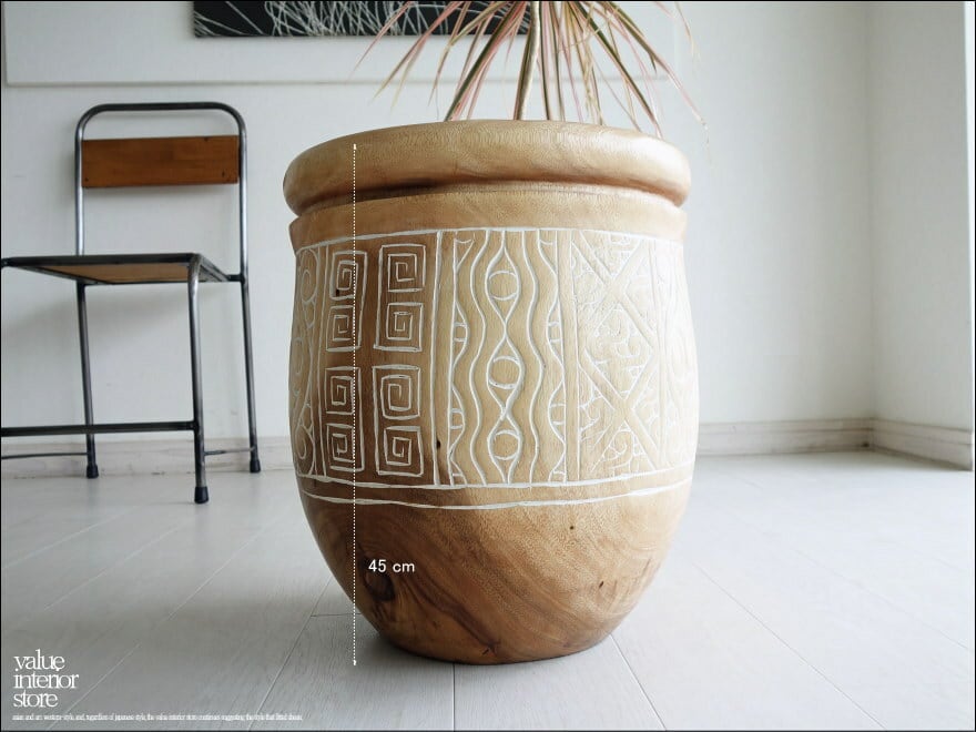 週末セール！ 鉢カバー　天然木　素材そのものの形状を活かしたデザイン モンキーポッド総無垢 大型鉢カバー 樹鉢 丸鉢 プランツカバー