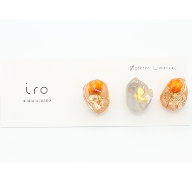 iro/146/147/イロ/鉱物3粒/オレンジ+オレンジ+グリーン/ピアス/イヤリング