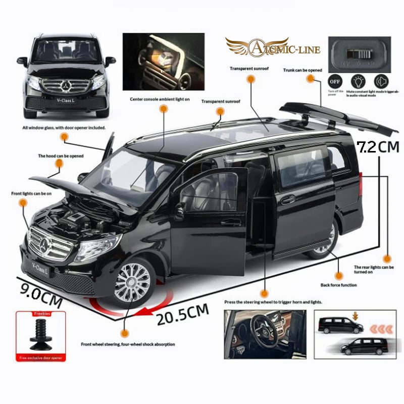 メルセデス ベンツ V-CLASS ミニカー 1/24 全2色 ライト点灯 エンジン