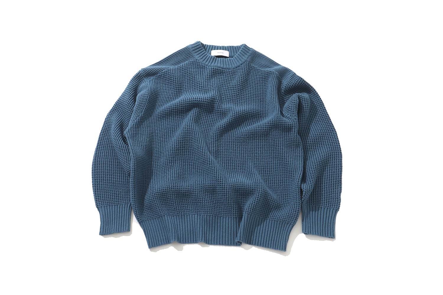 バルキーワッフルニット - ショルダーステッチクルーネック