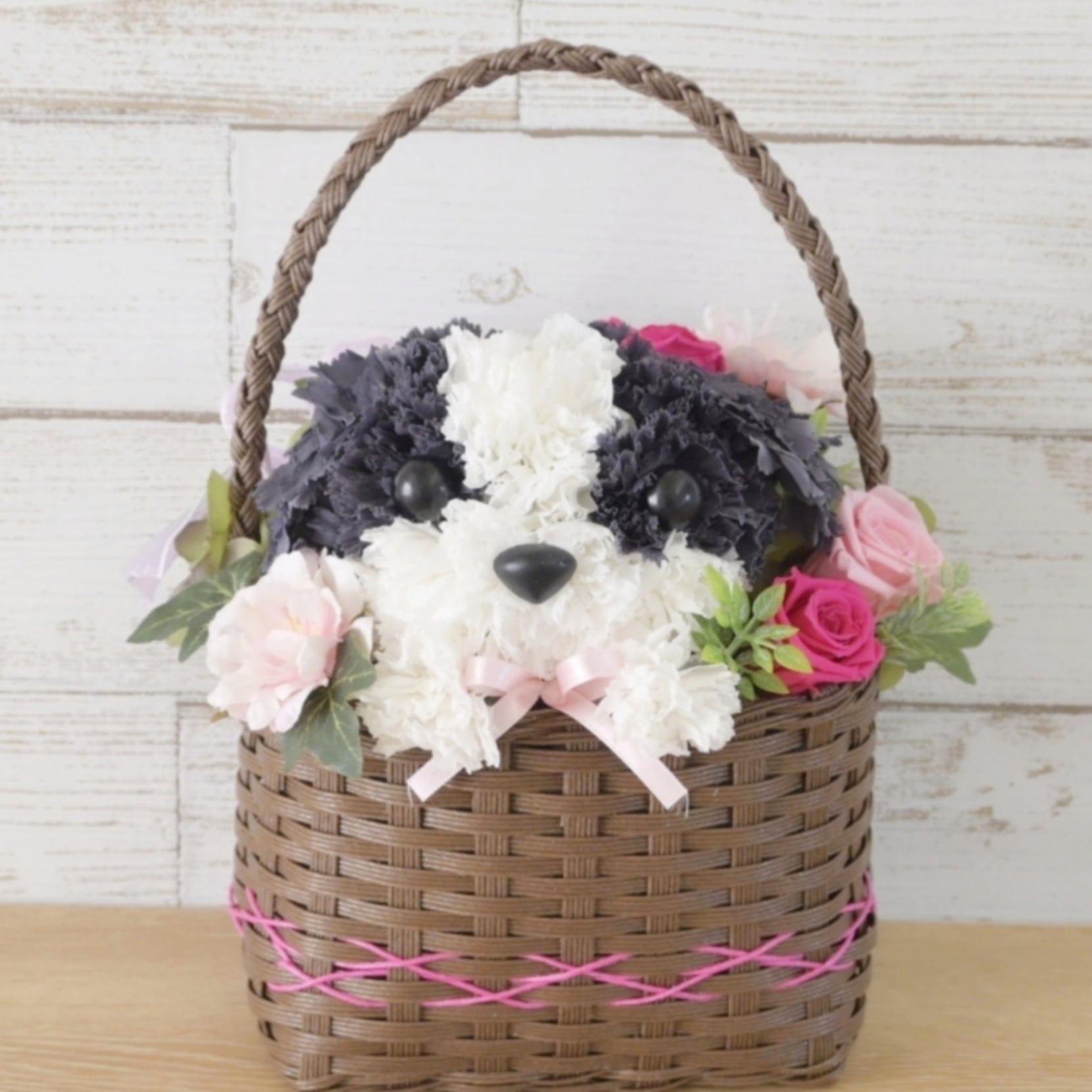 シーズー 羊毛フェルトシーズー 花かご 母の日ギフト