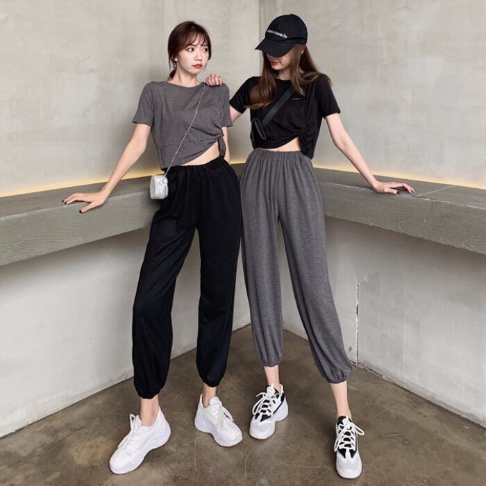 セット2020新しい女性の夏服エインスタイル半袖Tシャツオールマッチ無地カジュアルツーピースハーレムパンツ 1号婦人12401254387