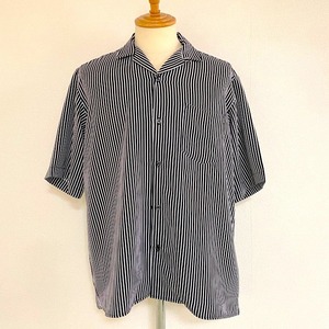 Stripe Print Open Collar Shirts　Black