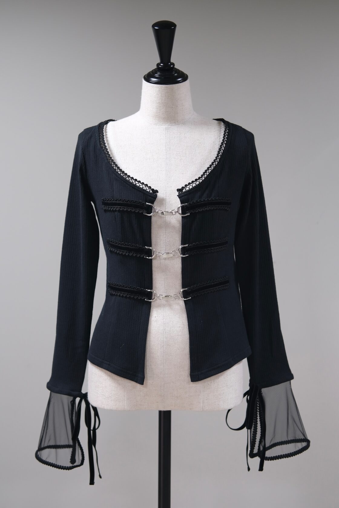 Tanaka Daisuke】sheer sleeve random rib cardigan - black - | Pay ID