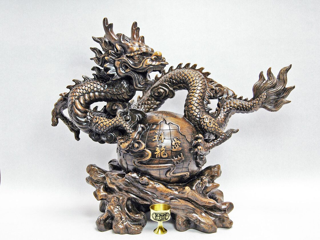 龍 置物 風水 龍 特大 銅杯 八卦 平面鏡付き 三点セット | PAY ID