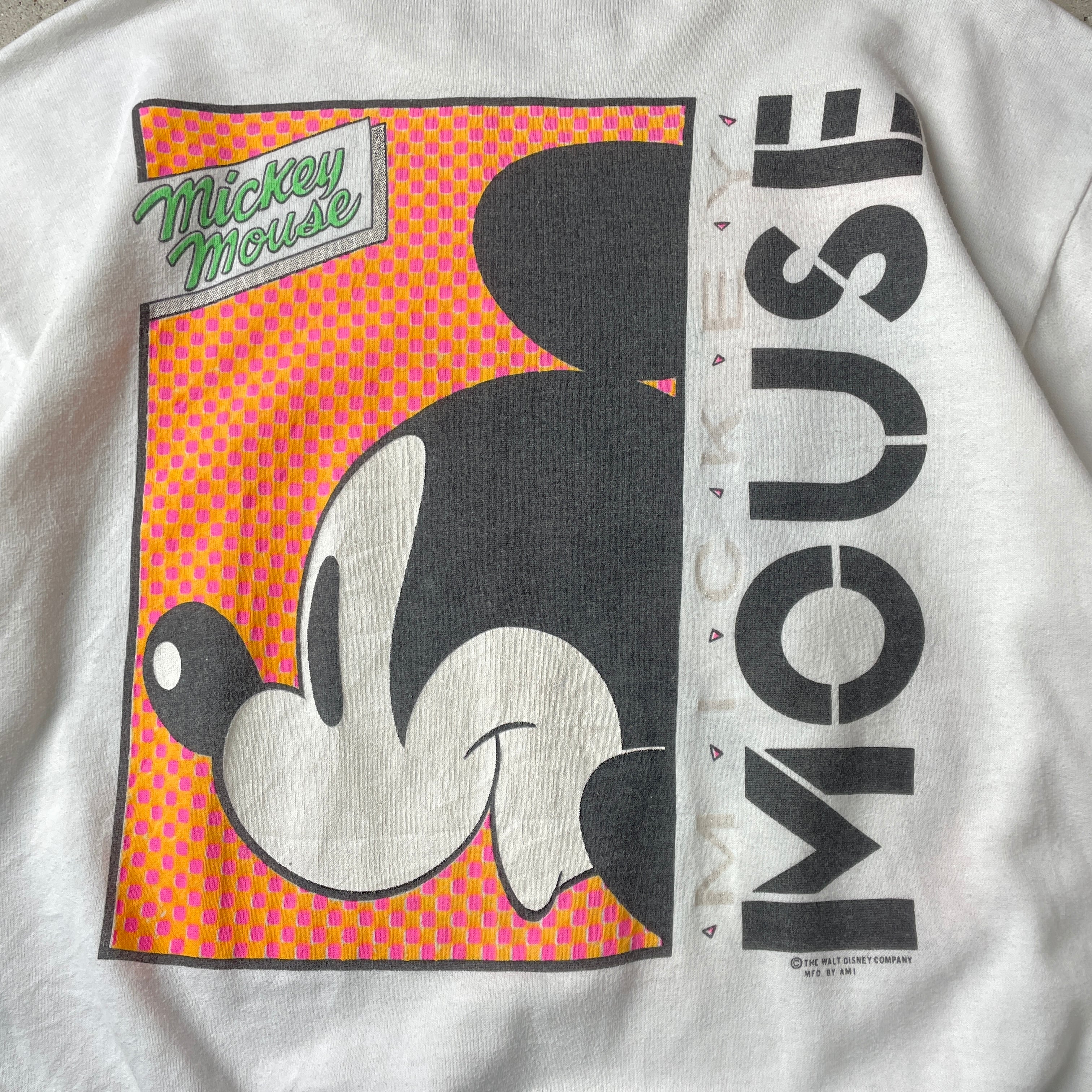 ディズニー WALT DISNEY COMPANY スウェット シャツ トレーナー ミッキーマウス 両面プリント 長袖 サイズ：MEN'S L位 ホワイト