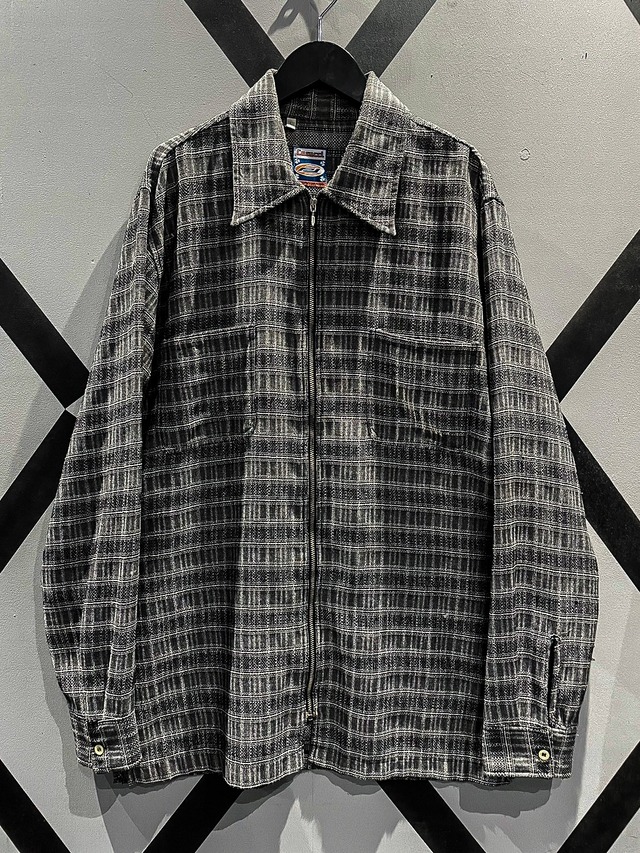 【X VINTAGE】Gray Coloring Vintage Loose Zip Up Shirt Jacket