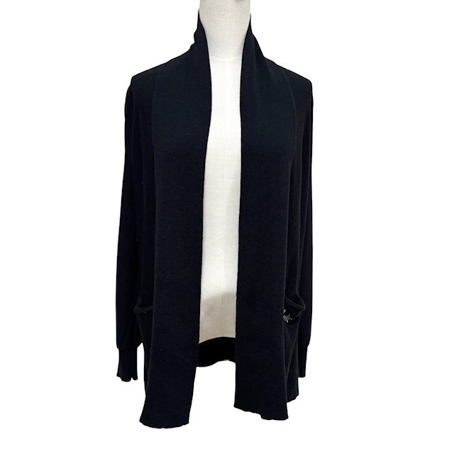 古着 ソニアリキエル コレクション 長袖 ボタンレス カーディガン クリーニング済み 黒 薄手 スター ラインストーン レディース