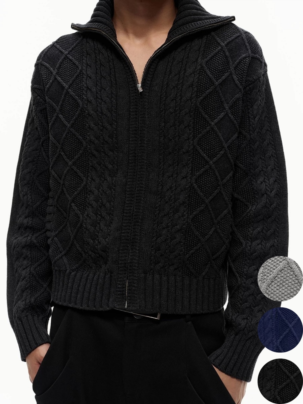 JCAESAR STUDIO Argyle Jacquard Zip Knit