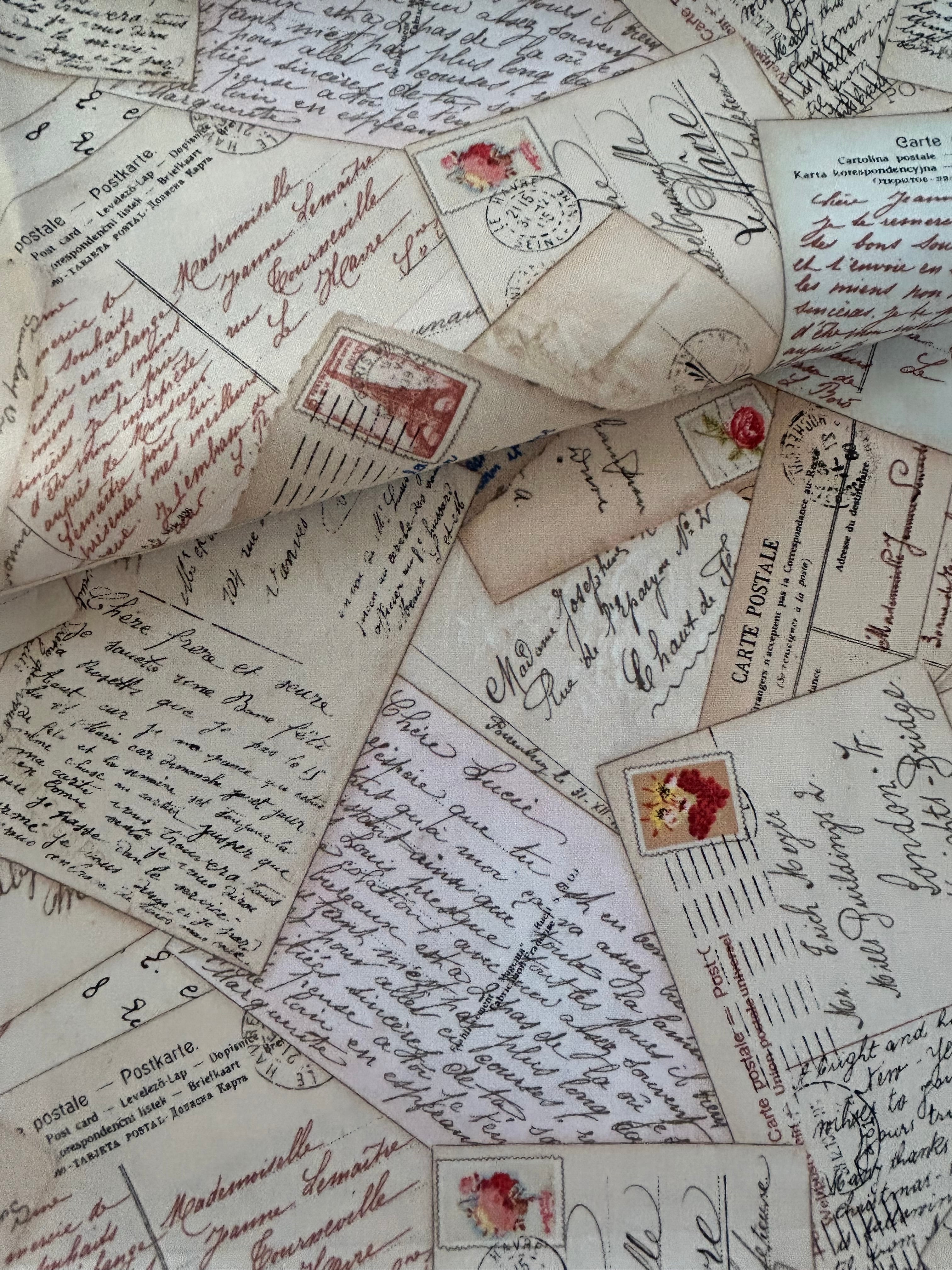 輸入コットンファブリック ポストカード柄 アンティークポストカード柄 USAファブリック カルトナージュ