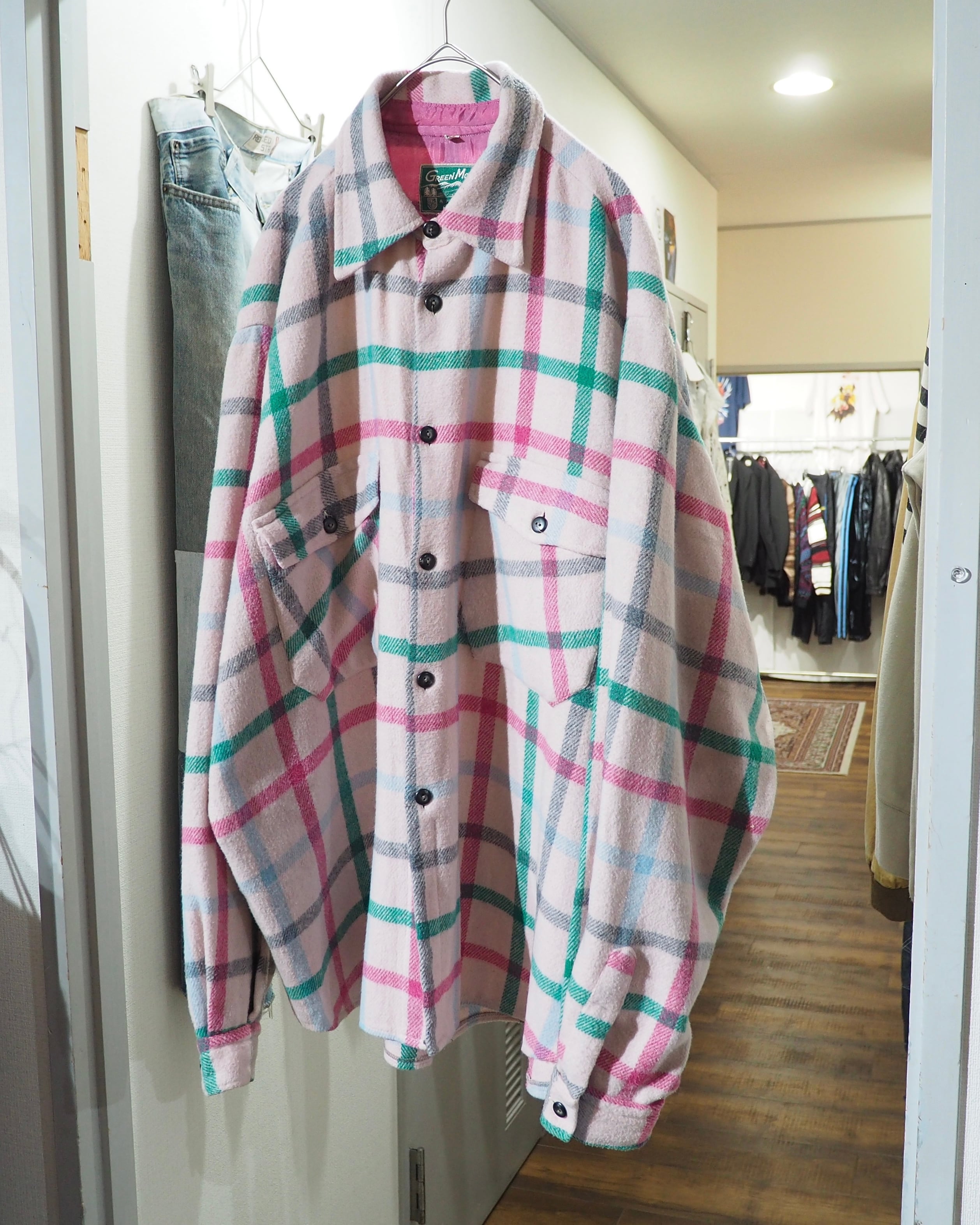 1980s " Green Mountain " Pale Pink Check Pattern Vintage Loose Flannel Shirt