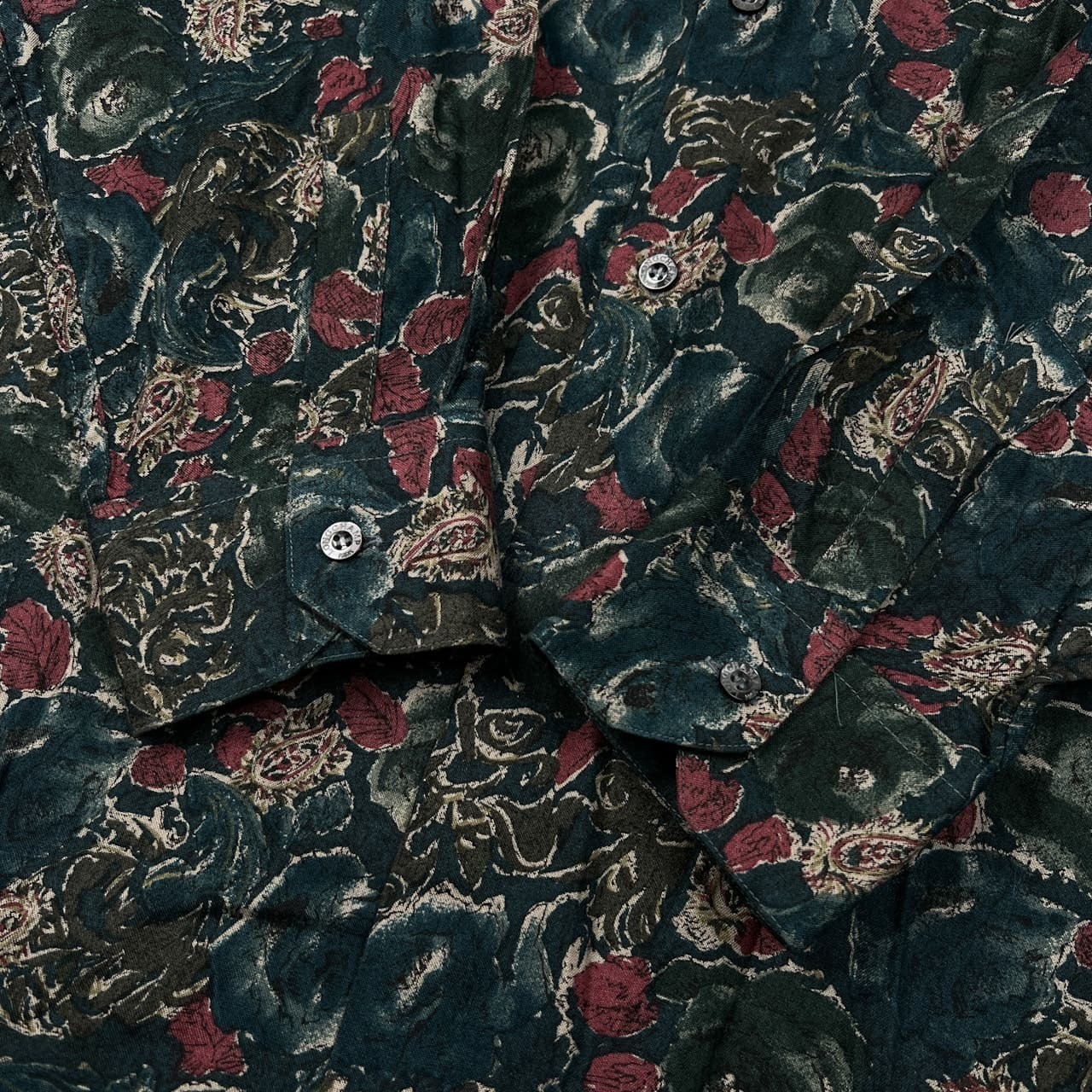 イタリア製 LONGCHAMP PARIS ロンシャン パリス 総柄 長袖 ビスコース シャツ サイズ M /グリーン系/ビンテージ/オールド