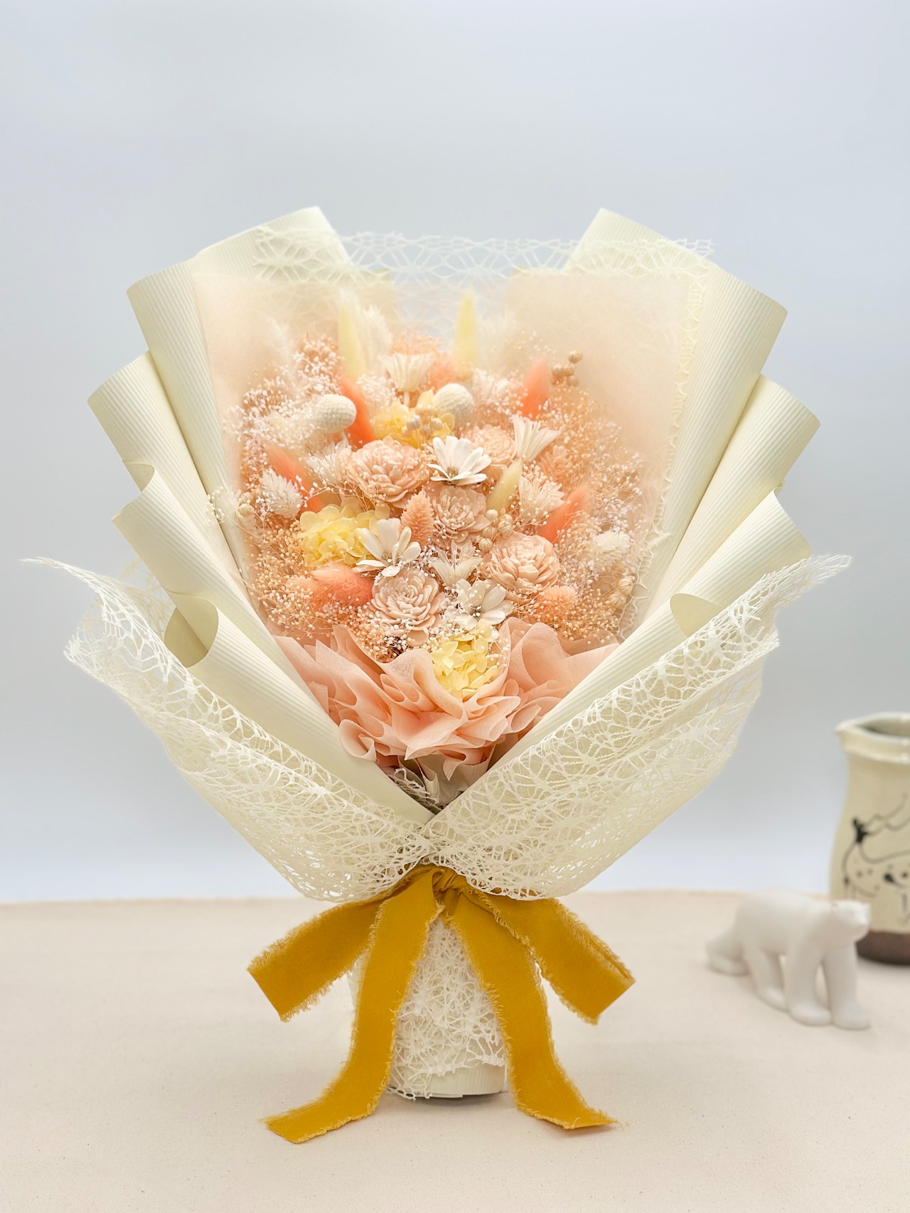 ドライフラワー花束(杏色) □Lサイズ 【定番商品】 画像1