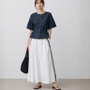 【SET】Denim Peplum Top × Line Skirt Set  T6168