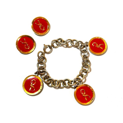 ROBERTA DI CAMERINO Vintage red enamel logo round charm bracelet & earrings set