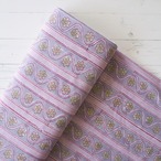 ブロックプリント生地【50cm単位】インド綿 ストライプ柄 くすみパープルグレー×ピンク #26259-PR3