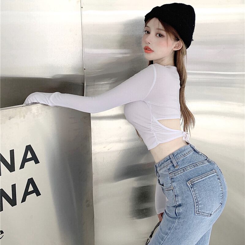 バックTシャツ シャツ オータムスタイルショート ロング レース 秋物 レースアップ ピュア ガールズファッション26731554385