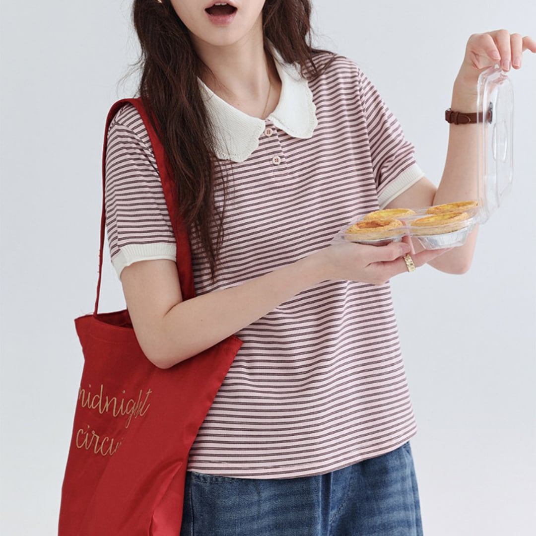 striped knit polo