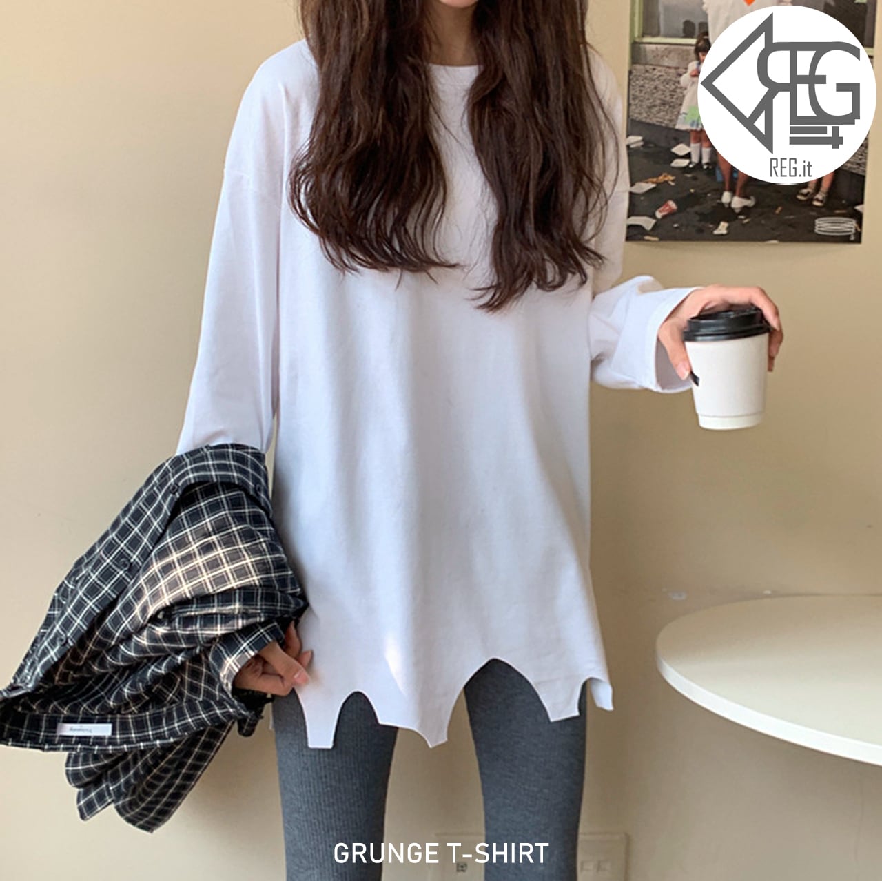 Regit Grunge T Shirt S S 韓国ファッション 韓国服 10代代 ティーシャツ 白ティーシャツ 着回しコーデ プチプラコーデ かわいい おしゃれ Regit