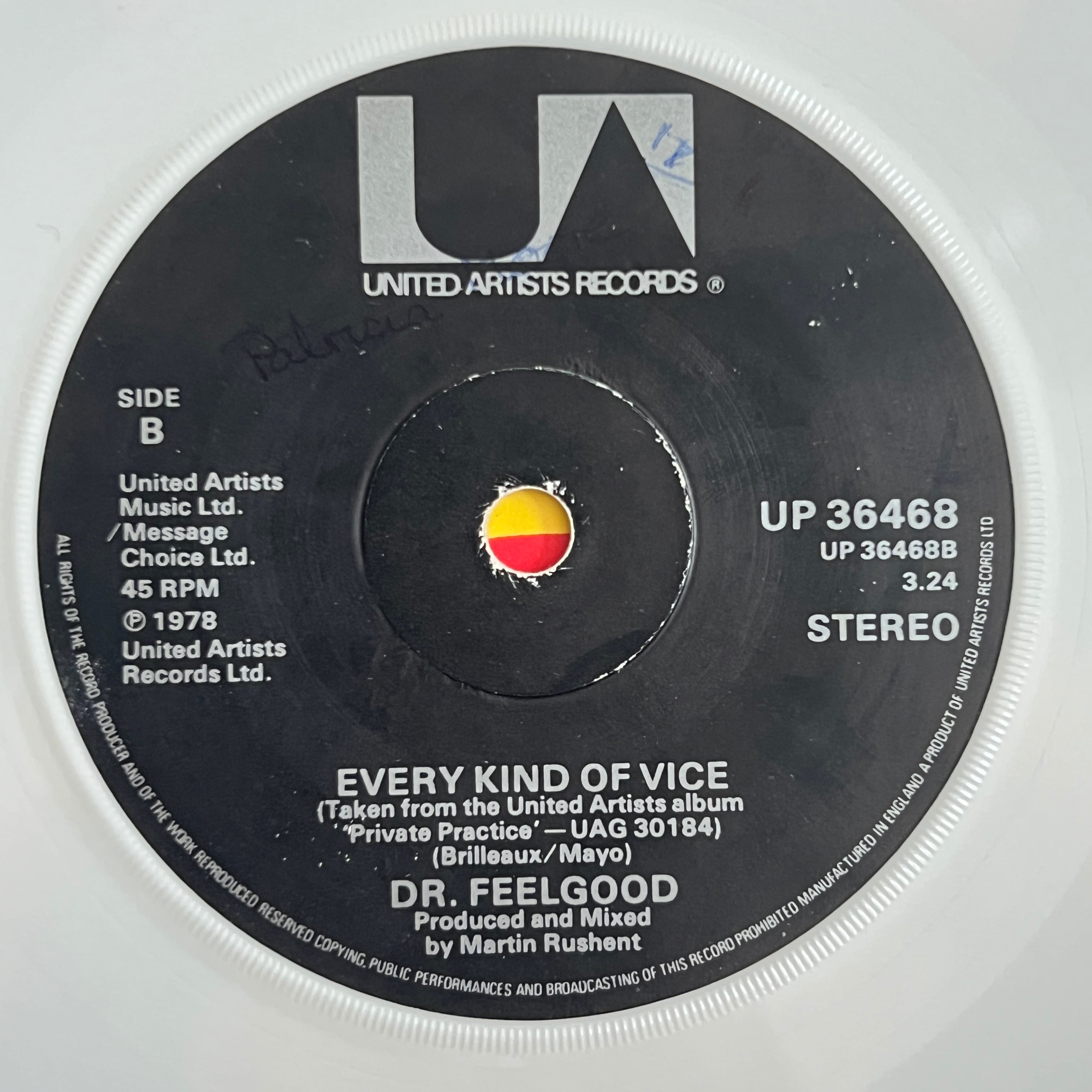 7inch】Dr. Feelgood / Milk And Alcohol | トキワレコーズ