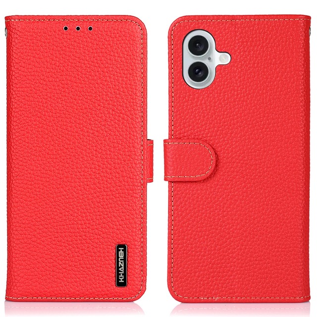 for iPhone 16 ケース 手帳型 本革 for アイフォン16 カバー 本革 財布型 シュリンクカーフレザー 高級本皮 ライチ柄 良い触り心地 サイドマグネット式 2枚カード収納 横置きスタンド機能 耐衝撃 XJUN レッド