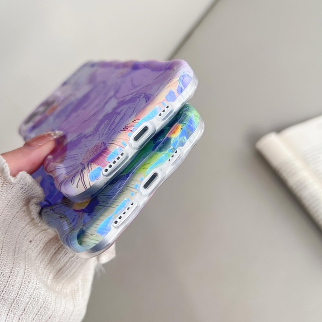 QLTYPRI iPhone 14 Proケース TPUカバー おしゃれ 韓国 可愛い 花柄 薄型 軽量 耐衝撃 スマホケース ワイヤレス充電対応 ストラップホール付き アイフォン 14 Pro ケース 6.1インチ 対応 - グリーン