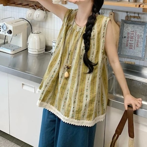 小花柄ラインノースリーブ ・11594 小花柄ラインノースリーブ ・11594