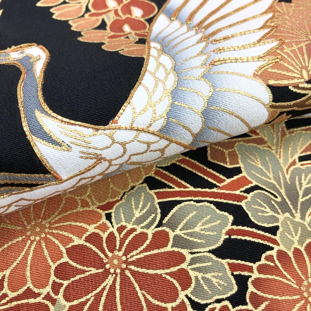 黒留袖 飛翔鶴 橋に花柄 波模様 金彩 金駒刺繍 K-3261 | リユース着物  