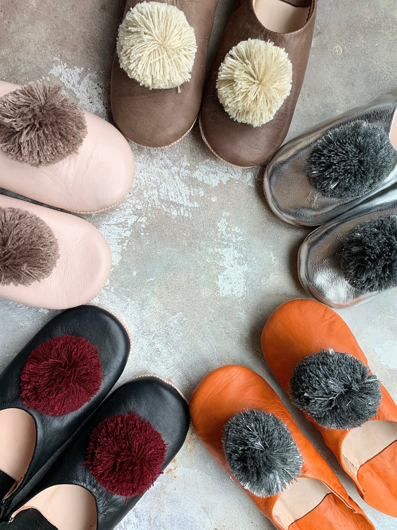 モロッコポンポンバブーシュ(ブラック)