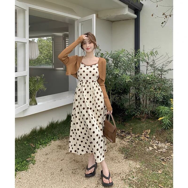 スーパービューティー☆44☆新品タグ付き水玉柄ワンピースとカーディガンのセット 2024 Spring & Summer Collection of Super Beauty（スーパー