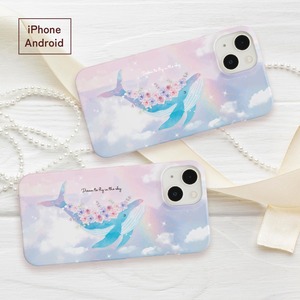 送料無料 iPhone/Android 花とクジラの選べるスマホケース 強化ガラス・グリップ・バンパー・カード収納・ストラップ他