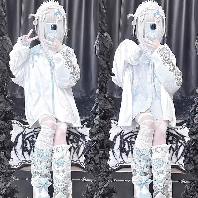 天使と悪魔 地雷系 ジャケット サブカルチャー プリント Y2K 原宿ファッション ストリートファッション