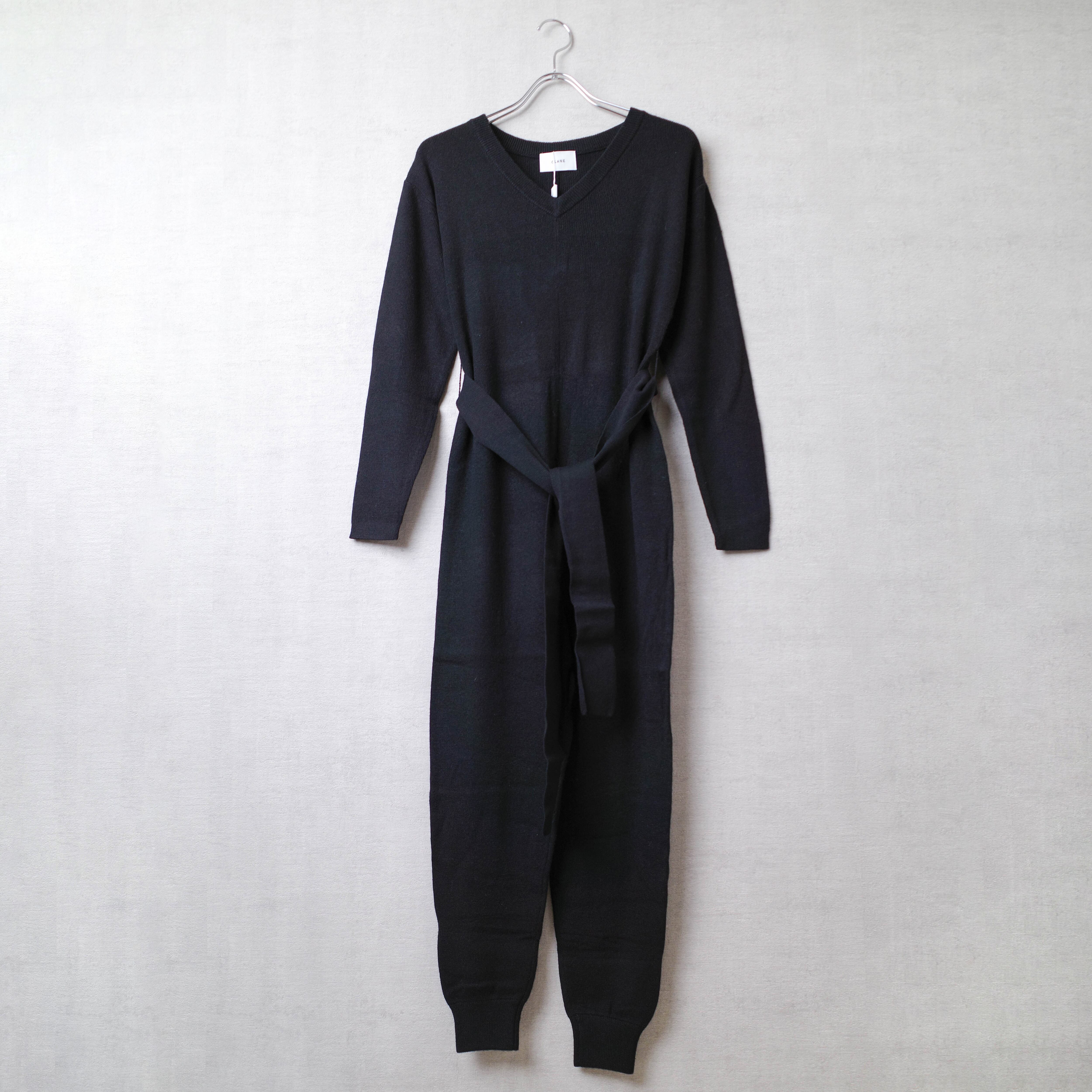 [NEW] CLANE	VNECK KNIT JUMP SUIT BLACK 15106-2321