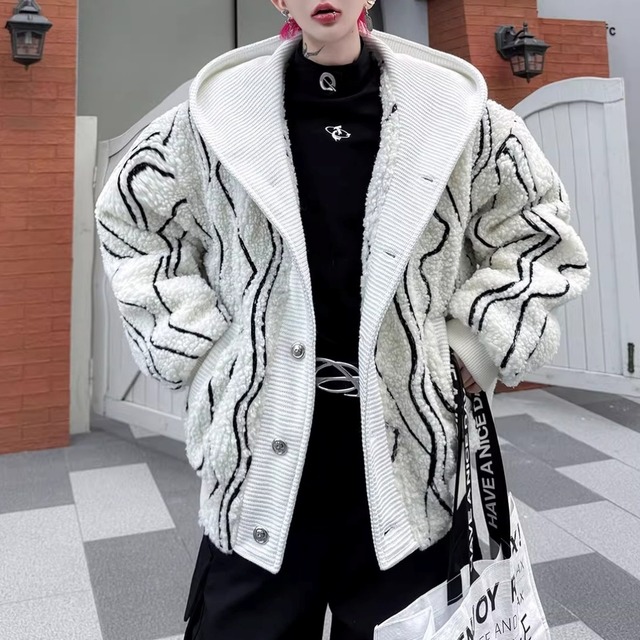 ウェーブパターン オーバーサイズボアフーディーブルゾン 2カラー D12138