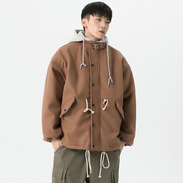 picture フード付きジャケット 予約販売】フード付きコート 重ね着風 レイヤードスタイル メンズ