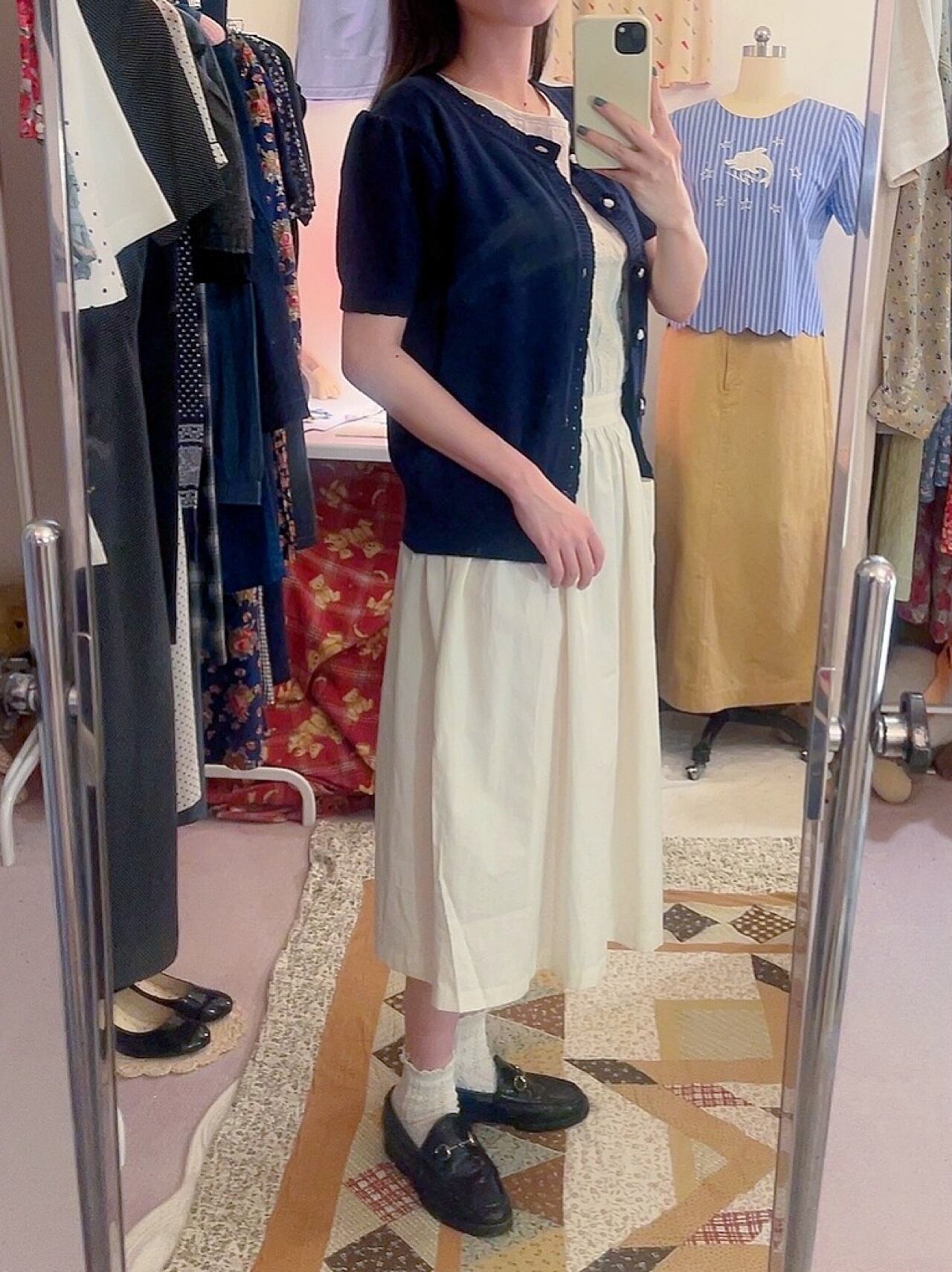 flower button navy knit cardigan