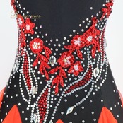 社交ダンス 衣装 スタンダードドレス スタンダード ドレス ワンピース 黒 赤 フロート デモ 競技 パーティ 発表会 フリル ブラック系 レッド系 コンペティション用 スカート おしゃれ コスチューム 競技衣装