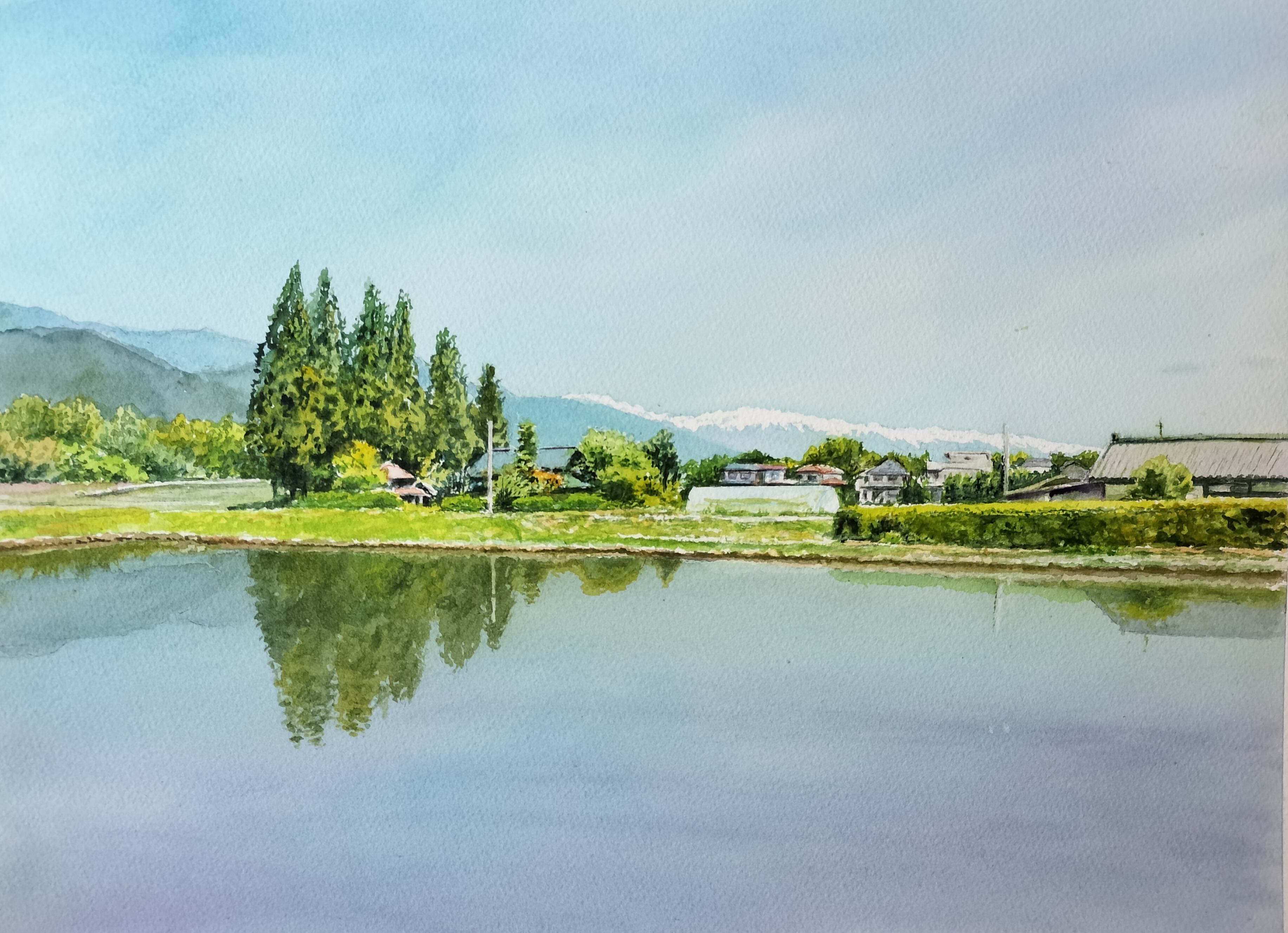 水彩画 風景画 画題「川色に魅せられて.」 | Pay ID